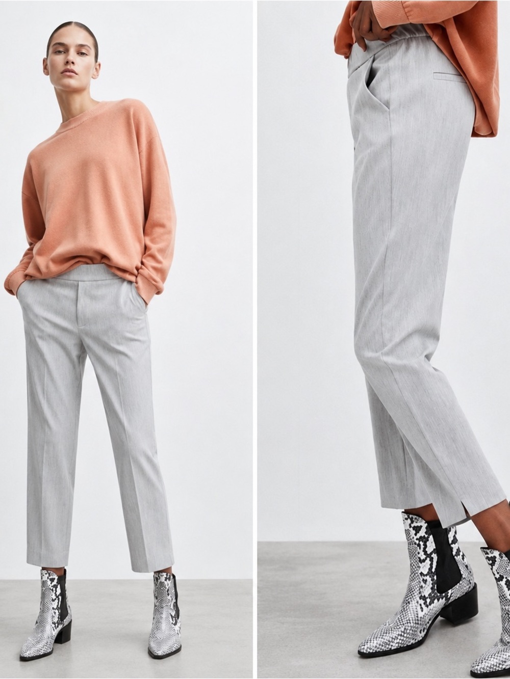 Zara Gray PullOn Ankle Pants XS Elastic Waist Side Slit Office Career Minimalist